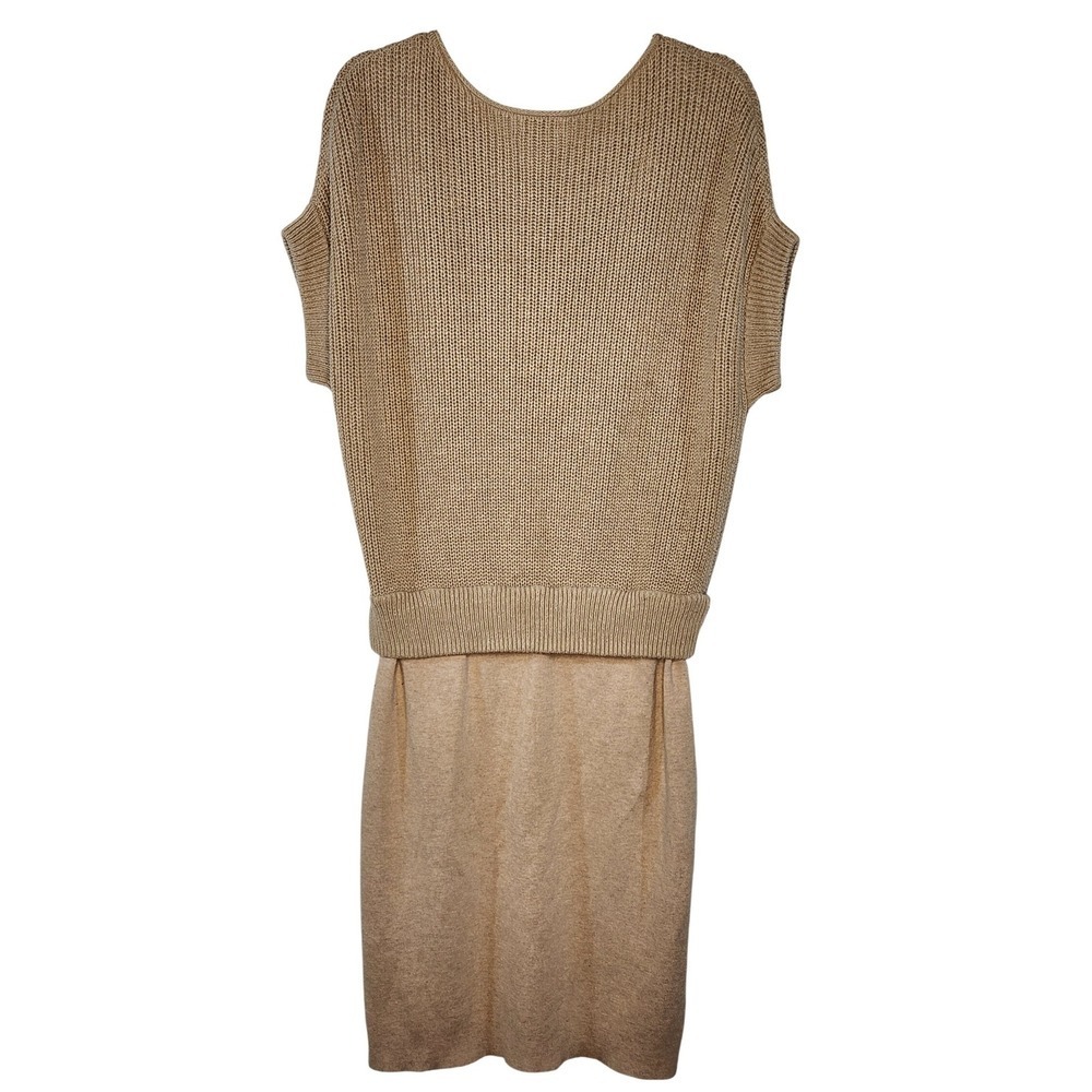 Cremieux Knit Sweater Dress Beige Short Sleeve Casual Comfy Layering‎ Large